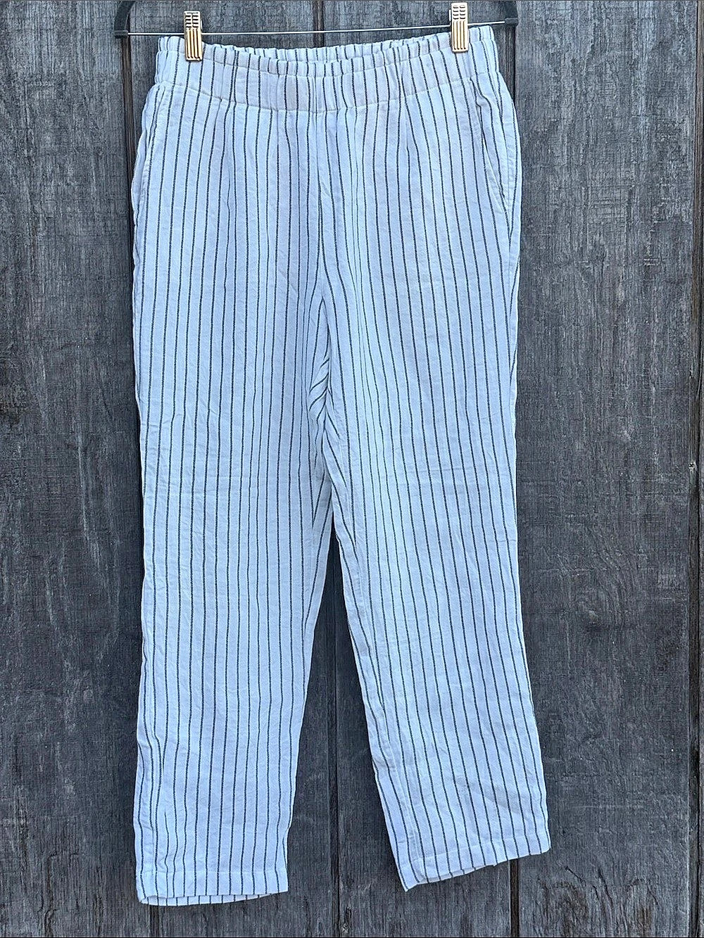 joie Woman’s Striped Straight-Leg Pants in Black & White Lined Beach Pants Small